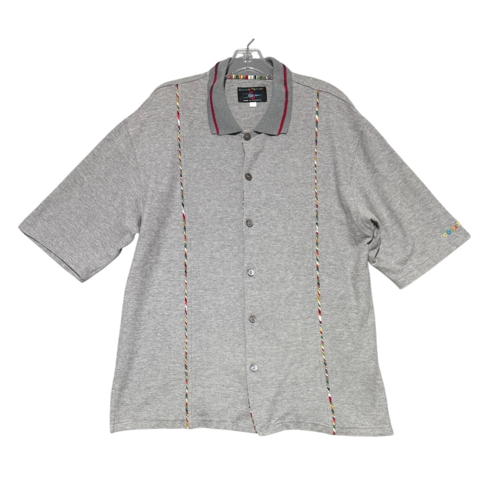 Coogi Sport Australia short sleeve button up shirt Mens Large 100% Cotton Gray